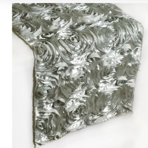 14"x108" Silver Grandiose Rosette Satin Table Runn